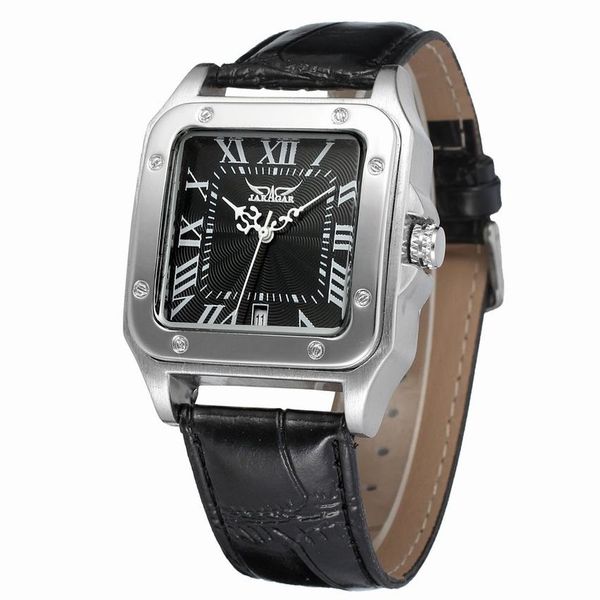 

men watch fashion automatic mechanical men jaragar watches retro vintage watch calendar relojes hombre, Slivery;brown
