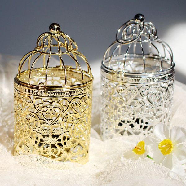 Candelieri vuoti d'argento d'oro Portacandele decorativo Candeliere a lume di candela Appeso Lanterna Gabbia per uccelli Spedizione gratuita ZA6882