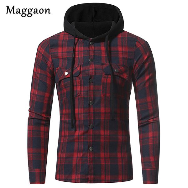 

new men plaid shirts fashion korean wild long sleeve flannel hooded shirt casual slim fit plus size cotton brand men clothes, White;black