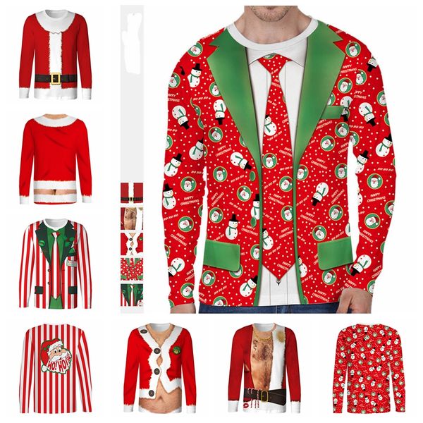 

european wild tide long sleeve christmas coefficient code printing sleeve round neck t-shirt suit. support mixed batch, White;black