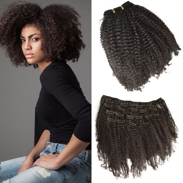 Mongolian Kinky Curly Clip In Hair Extensions Virgin Human Clip In
