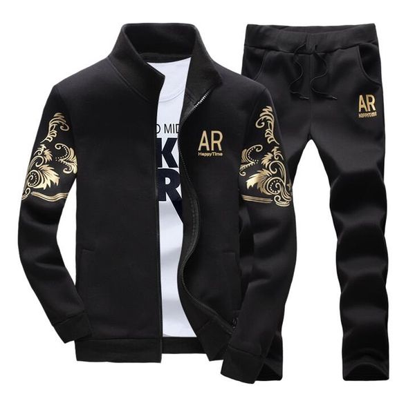 

Fashion Men Tracksuit Print Embroidery Gold Designer Jacket Long Sports Pants 2pcs Clothing Sets