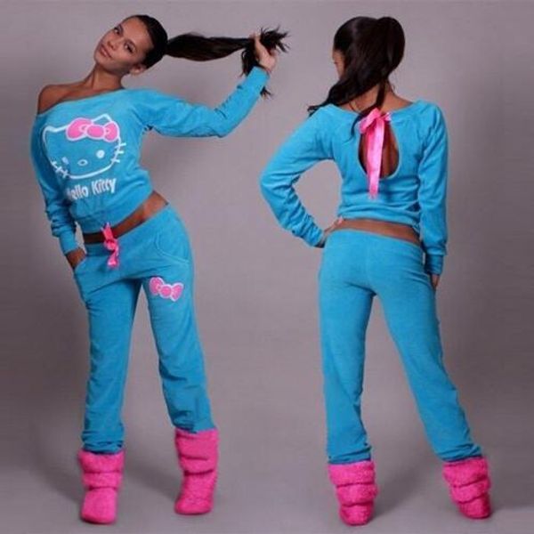 

hello kitty print t-shirt pants activewear two pieces sports suit, Gray
