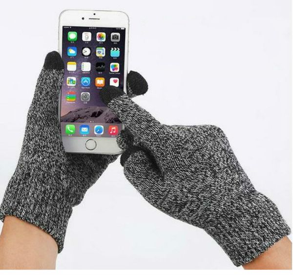 

2018new magic touch screen gloves smartphone texting stretch  winter warmer knit thicken, Blue;gray