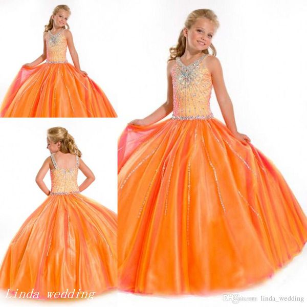 Neuankömmling Sugar Burnt Orange Mädchen Pageant Kleid Prinzessin Perlen Party Cupcake Ballkleid für junge kurze Mädchen hübsches Kleid für kleines Kind