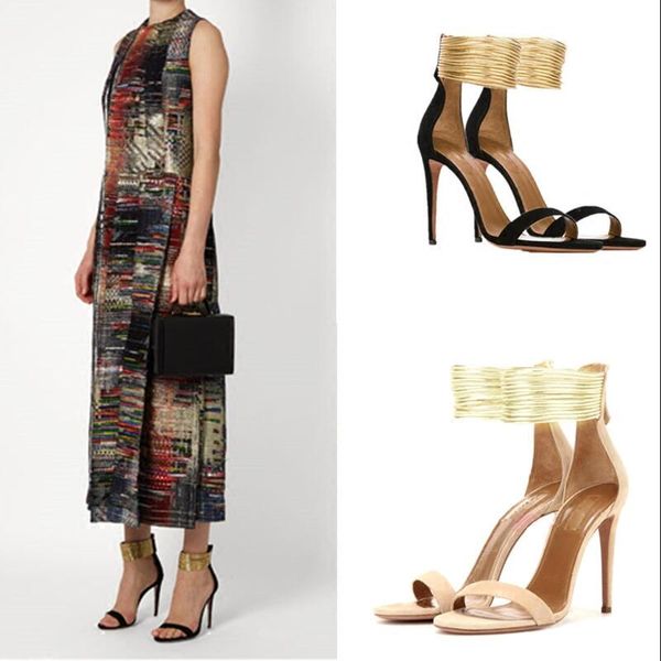 

2018 new occident stage show party shoes fashion cow suede sandals women high heeled back zipper vogue summer heels ankle strap 9cm, Black