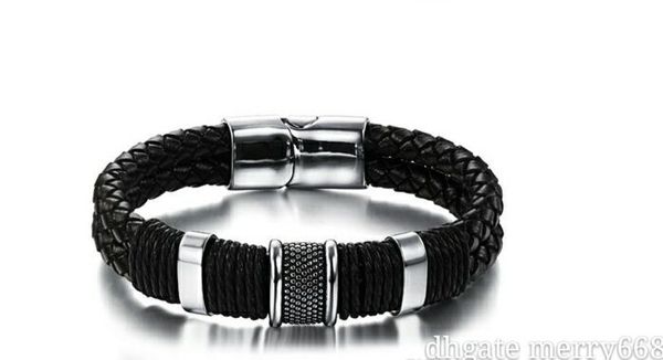 

2018 ретро модные личности плетеный браслет кожаный браслет мужской магнит пряжка браслет, Black