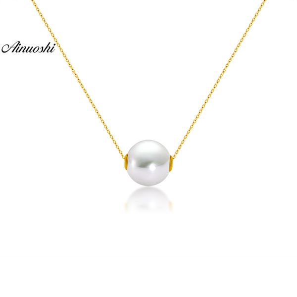 

ainuoshi 18k yellow gold natural cultured freshwater pearl trendy gold music pendant necklace for lady birthday link chain gift, Silver
