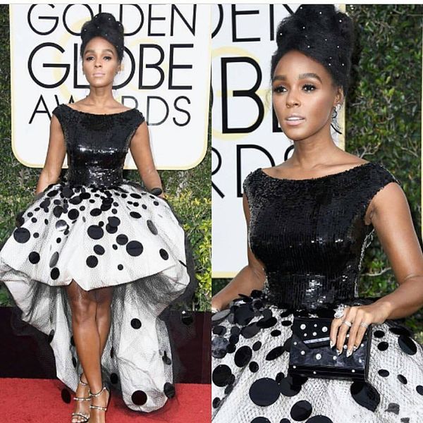 

janelle evening dresses ball gown black and white sequins handmade flowers celebrity prom gowns golden special occasion dress, Black;red