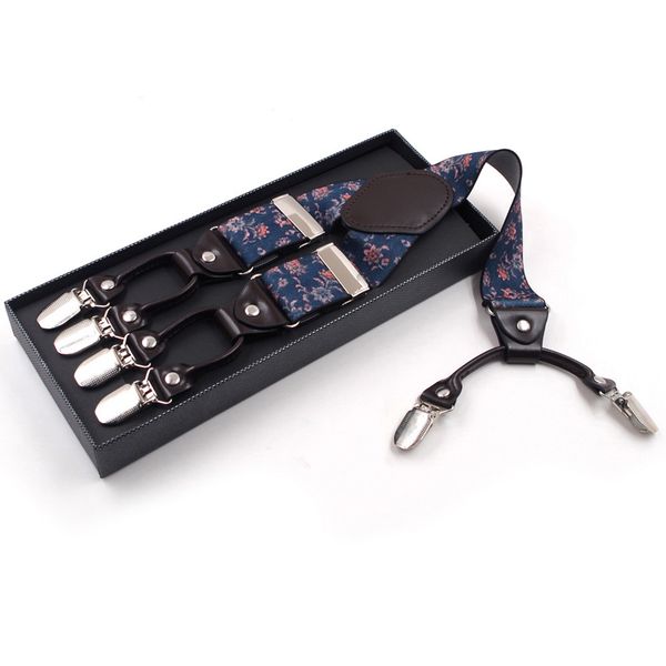 

new arrivel suspenders women men braces y-shaped floral print 6 clips casual suspender adjustable male braces man accessories, Black;white