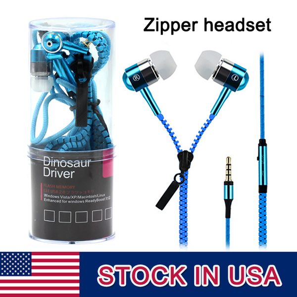 

metal zipper stereo headset with mic earphone 3.5mm general headphone samsung s5 6 note3 4 with retail package