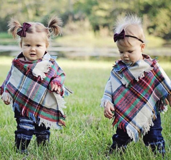 

baby girls winter plaid cloak kids shawl scarf poncho cashmere cloaks outwear children coats jackets clothing clothes, Blue;gray