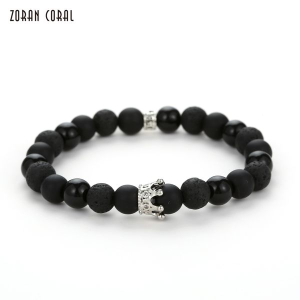 

zoran coral brand crown charms bracelet mens womens black lava stone fashion beads bracelets jewelry gift pulseira masculina