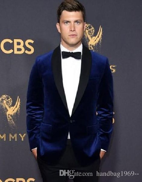 

new arrivals one button blue velvet groom tuxedos shawl lapel groomsmen man blazer mens wedding suits (jacket+pants+tie) d:330, Black;gray