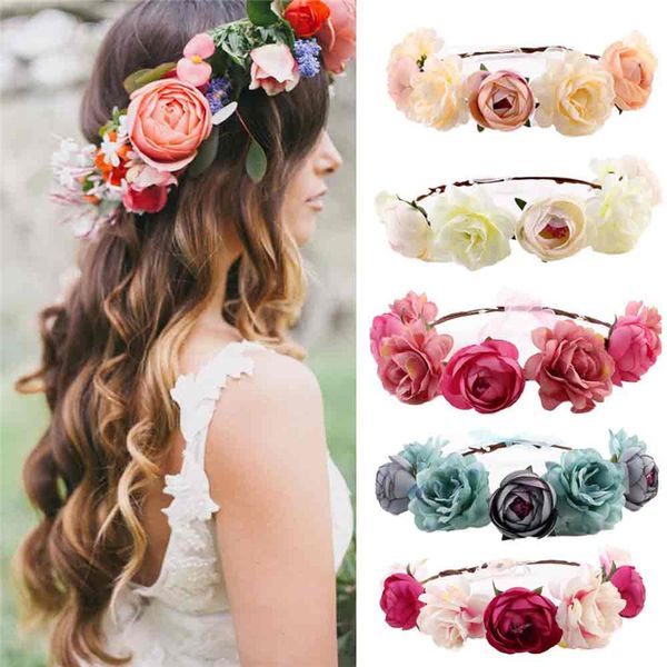 

women bohemia handmade flower hairband wedding wreath bridal headdress hairdressing hair accessories