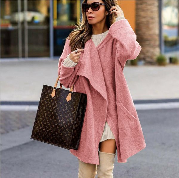 

style women trench winter solid pink coat ladies winter female autumn warm clothing, Tan;black