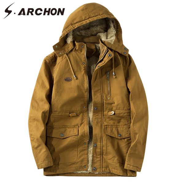 

s.archon pilot jacket warm winter windbreaker outerwear fleece bomber jacket hooded thermal tactical coat men, Black;brown