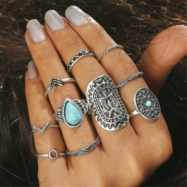 

whole salemisscycy pattern mix finger midi ring sets 2017 vintage unicorn steampunk knuckle rings for women man boho jewelry 10pcs/set, Golden;silver
