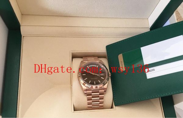 Yüksek Kaliteli erkek Kol Saatleri 228235 Gün-Tarih Başkan 40 MM 18 K Rose gold Çikolata Motifi Otomatik Hareketi Mens Watch Box