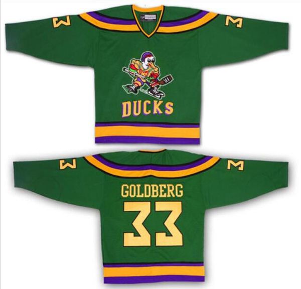 

#33 greg goldberg mighty ducks movie jersey green stitched sewn 44 fulton reed 96 conway 66 bombay 99 banks ice hockey jerseys s-3xl, Black