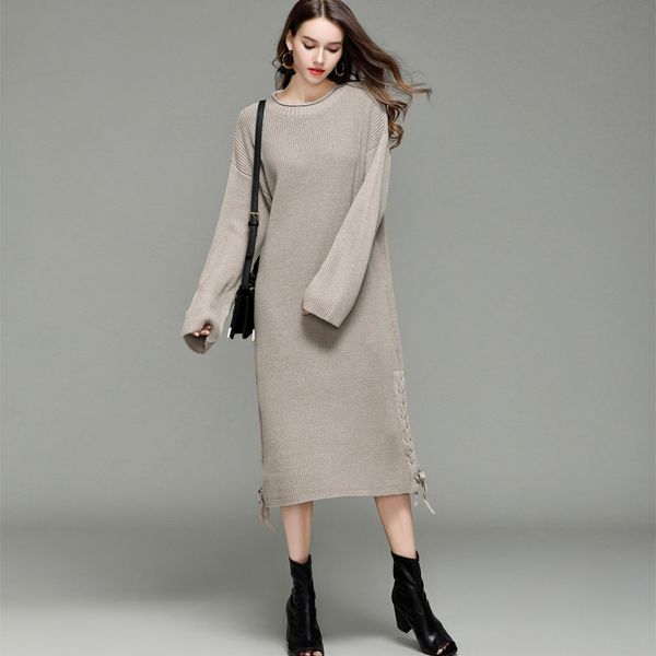

new autumn winter fashion women's long sleeve elegant sweater dresses women casual loose knitted pullover sweater, White;black