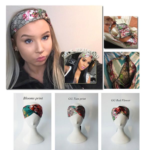 

in stock Designer 100% Silk Cross Headband Fashion Luxury Brand Elastic Hair bands For Women Girl Retro Floral Bird Turban Headwraps Gifts