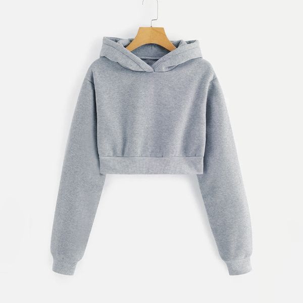 

fashion autumn vintage women solid color casual long sleeve slim crop ladies sweatshirt, Black