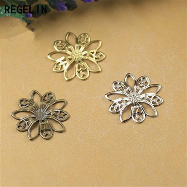 

regelin vintage hollow flower motif charms 20pcs/lot 19mm for diy necklace bracelet jewelry findings making craft, Bronze;silver