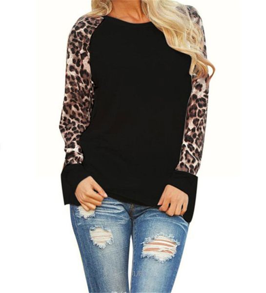 

long spring women leopard t-shirts casual big autumn size clothing plus chiffon tees ladies sleeved ofrta, Black