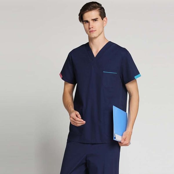 

men fashion short sleeved v-collar scrub set, Black;white