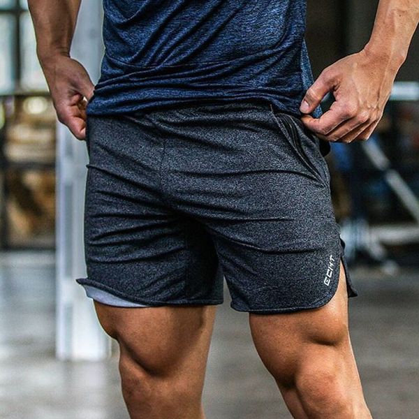 

sport running shorts men cotton comfortable workout bodybuilding zipper pocket fitness sportswear training gym shorts, Black;blue
