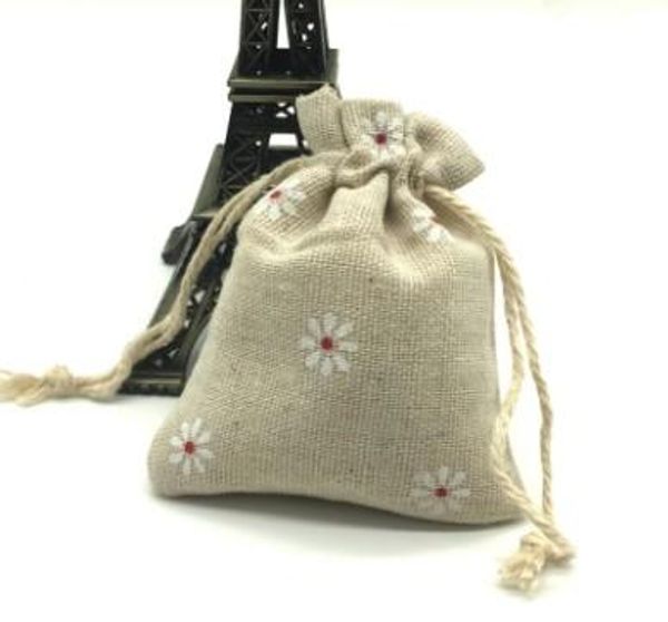 

gift bags daisy drawstring bags, linen 8x9.5cm gift bag packing storage linen jewelry pouches sacks, Pink;blue