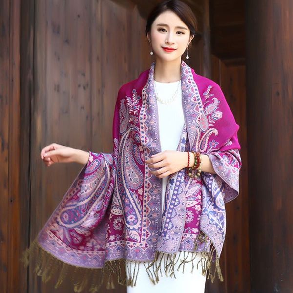 

jacquard weave vintage long scarves women fashion pashmina thicker shawl for girls colors 180 x 70cm wholesale7, Blue;gray