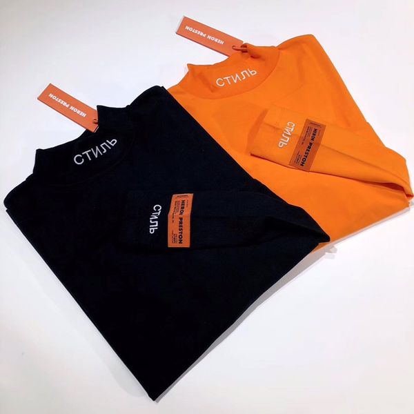 

17fw Heron Preston Tee CTNMB письмо Вышивка высокий воротник нижняя рубашка футболки мода пар