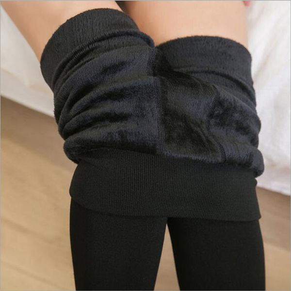 

winter warm leggings high waist women fleece lined thermal pants thick superelastic leggins push up woman clothes plus size, Black