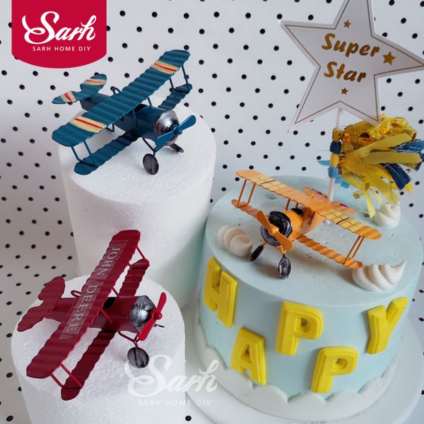 

red blue yellow retro airplane cake decorations birthday party decorations for baking cute gifts