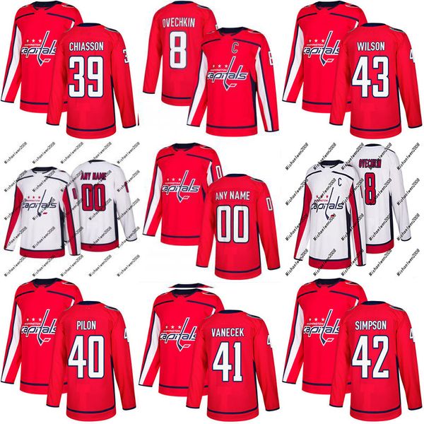 

2017-2018 Season 39 Alex Chiasson 40 Garrett Pilon 41 Vitek Vanecek 42 Wayne Simpson 43 Tom Wilson Washington Capitals Custom Hockey Jersey
