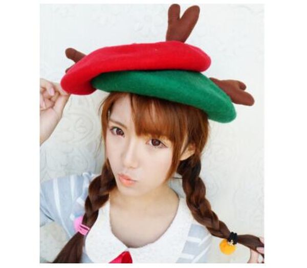 

10pcs/set winter women christmas antlers beret wool cap kids girls cute beanie hat dome pumpkin cap parent-child gift, Blue;gray