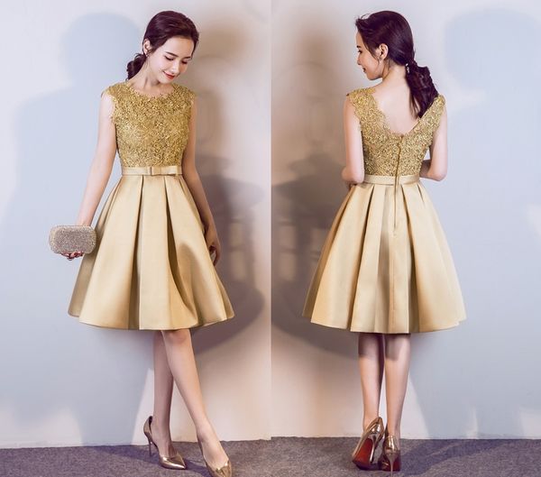 

new in-kind shooting red silver evening dresses round neck back open satin lace decals prom party short bridesmaid dresses dh031, Black