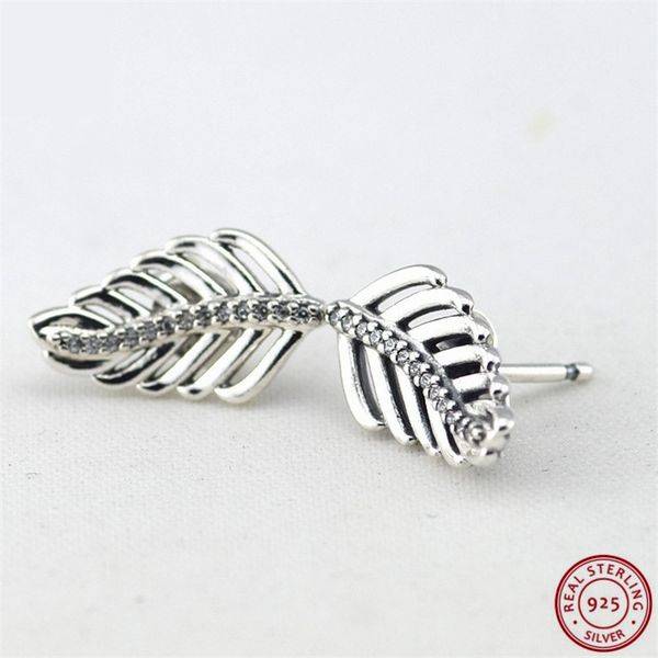 

popular 925 sterling silver shimmering feathers stud earrings for women jewelry embellished with shimmering clear cz fle041, Golden;silver