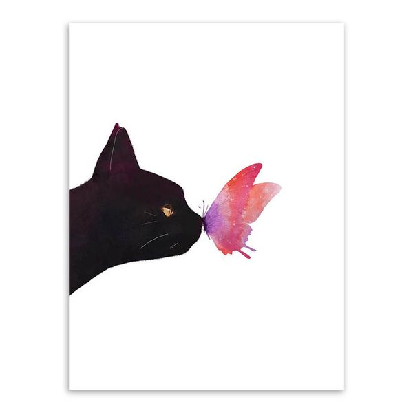 2019 Black Cat With Colorful Butterfly Unframed Painting Animall Canvas Wall Art Living Room Decor Hd Printing Living Room Decor From Fashion Wallart