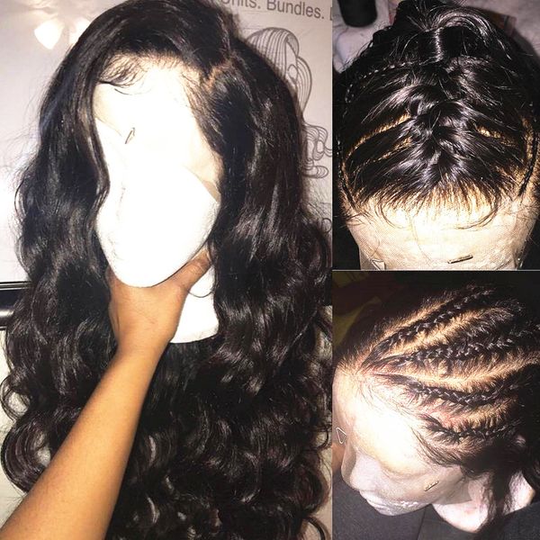 

silk body wave full lace wigs lace front wigs baby hair 100% brazilian unprocessed virgin human hair wig for black women, Black;brown