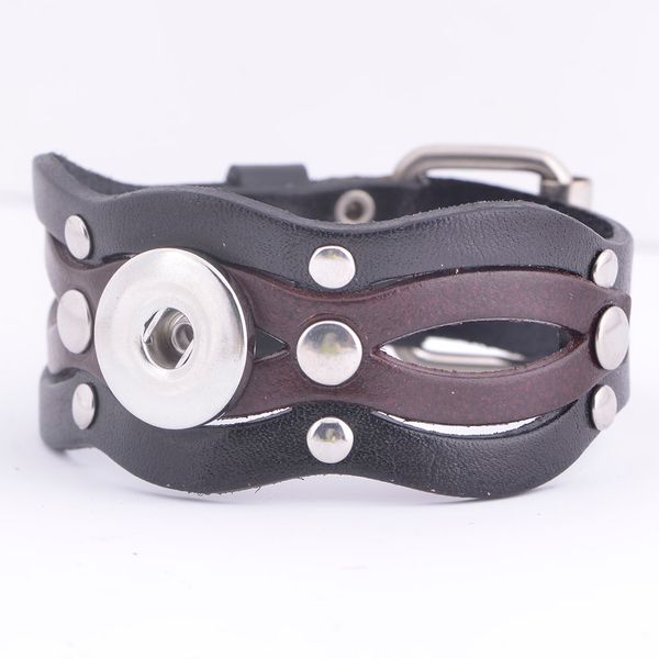 

new se0106 brown&black real leather layers punk bracelet selling watchband 23.5cm fit 18mm snap buttons jewelrys wholesale, Golden;silver