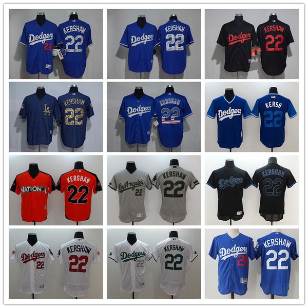 

men women youth la dodgers baseball jersey #22 clayton kershaw home blue gery white flag fashion baseball jerseys, Blue;black