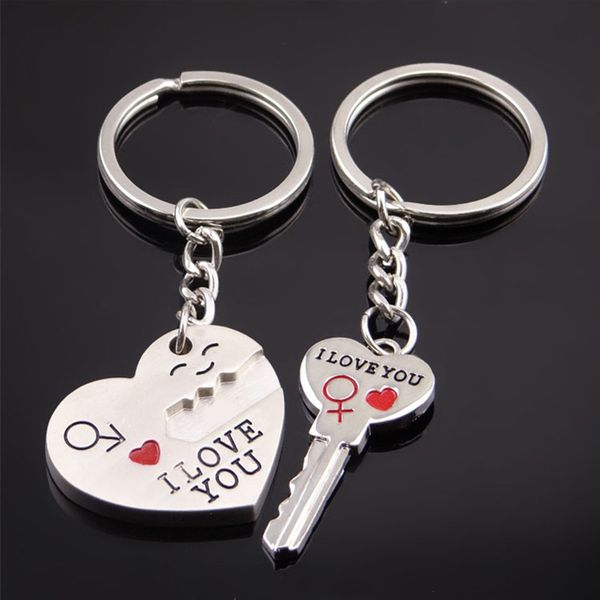 

couple heart keychain zinc alloy silver plated lovers keychain gift fashion keyring key fob creative key chain