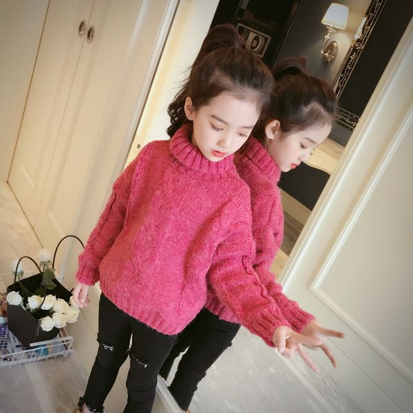 

girls 6-12 years casual hoodless turtleneck long sleeve pullover sweaters solid color fashion soft warm fleece hoodies sweaters, Blue