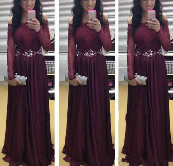 

elegant wine boho evening dresses long off the shoulder lace see through sleeve crystal prom dress affordable summer formal party gown, Black;red