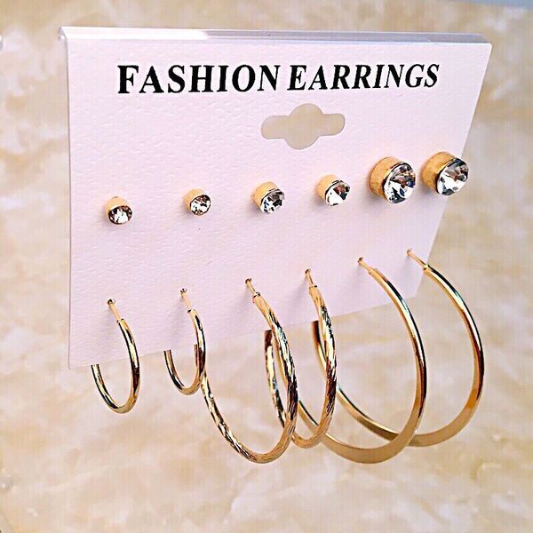 

2018 южнокорейский стиль для серьги стержня диаманта, большого набора характера круга, 6 пар в набор, Golden;silver