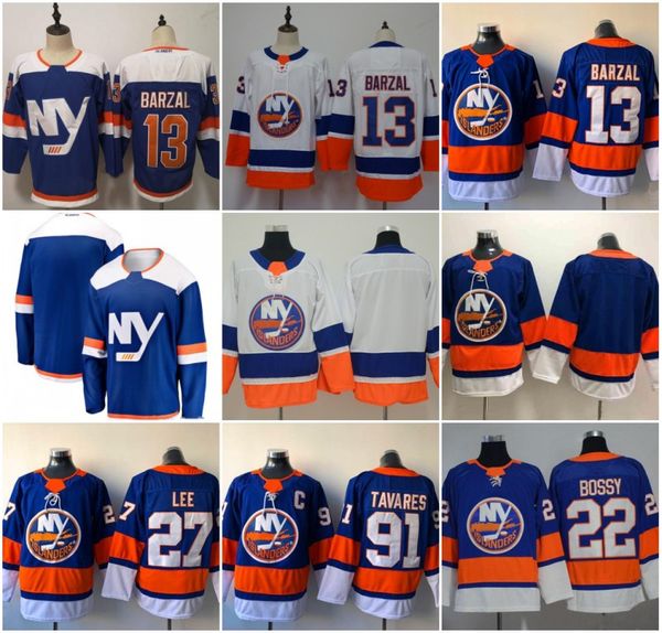 

13 Mathew Barzal Jersey 2018 Season New York Islanders 27 Anders Lee 91 John Tavares 22 Mike Bossy White Blue Hockey Jerseys Cheap