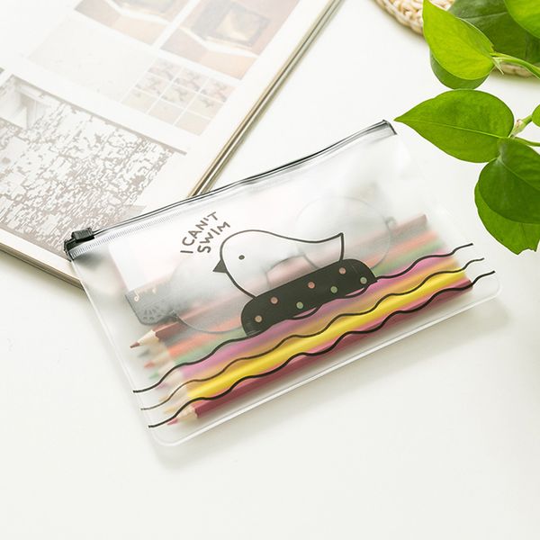 

cute kawaii chicken pvc zipper pen bag transparent frosted pencil case for kids korean stationery
